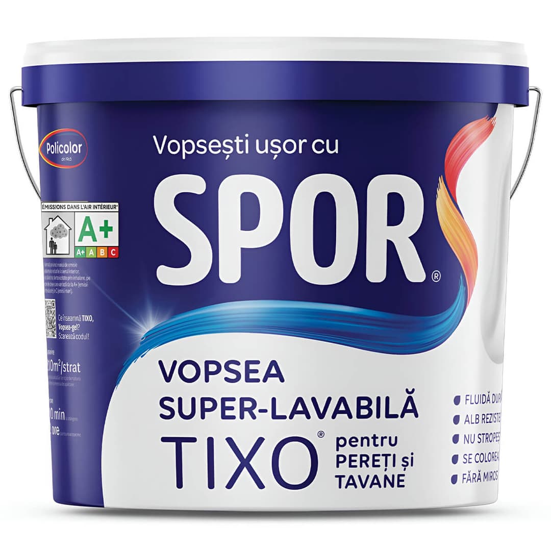 SPOR TIXO  2.5l, vopsea super-lavabila-gel alba de int. pentru pereti si tavane