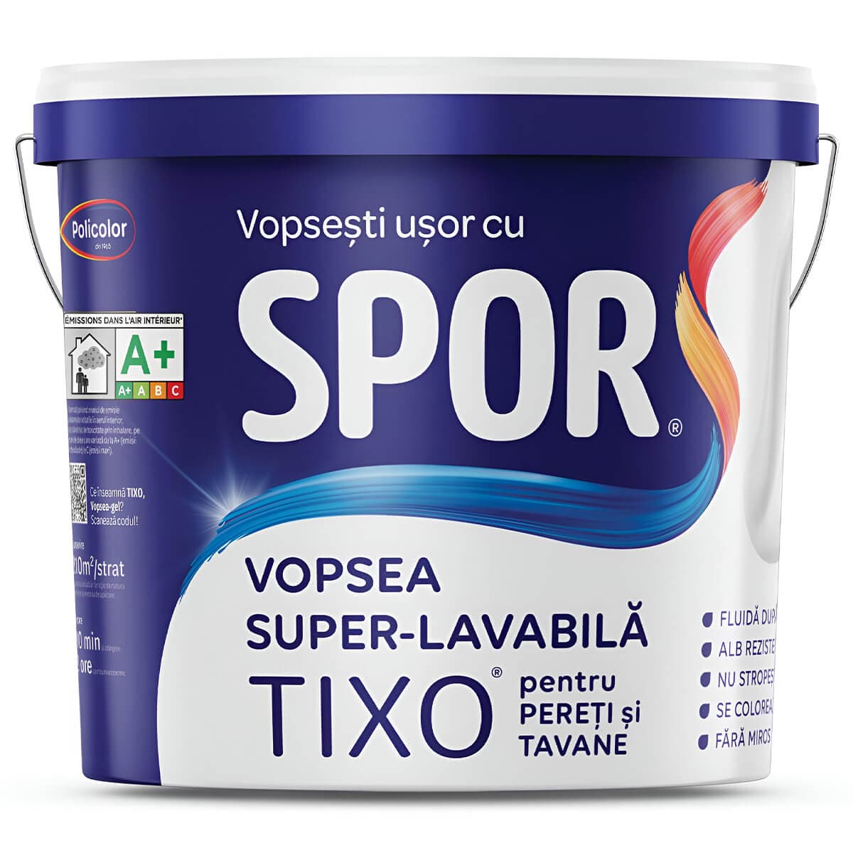 SPOR TIXO  2.5l, vopsea super-lavabila-gel alba de int. pentru pereti si tavane