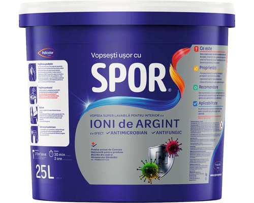 SPOR Ioni de Argint  2.5l, vopsea super-lavabila alba mata pentru int.