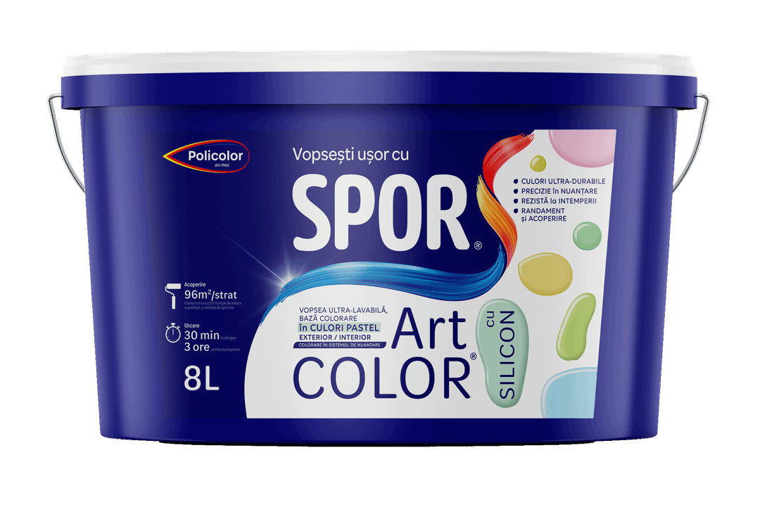 SPOR ArtColor cu Silicon PASTEL 8l, vopsea baza colorare ext. si int.