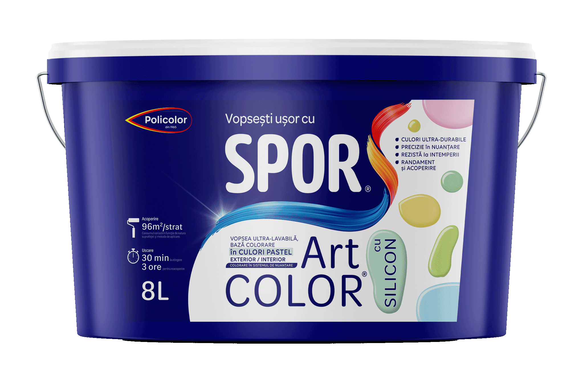 SPOR ArtColor cu Silicon PASTEL 8l, vopsea baza colorare ext. si int.