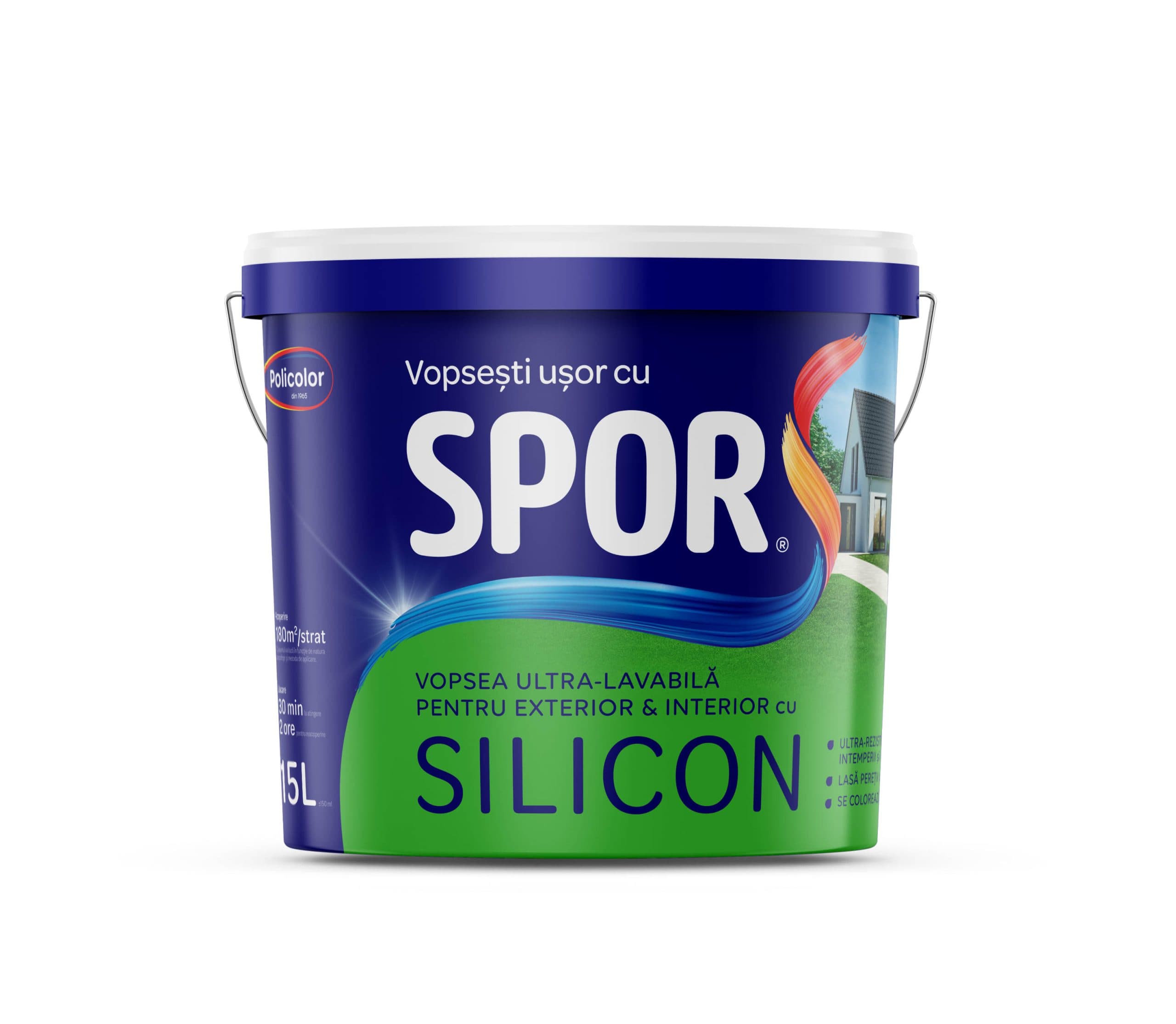 SPOR Silicon  8.5l, vopsea ultra-lavabila alba pentru ext. si int. 